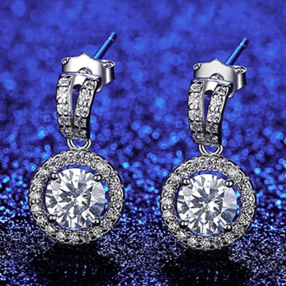 Jewelry - Certified 1ct. t.w. Diamond Moissanite Round Halo Earrings NEW L